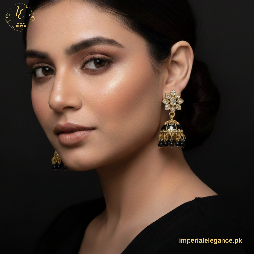 Flower Cluster Kundan Jhumkas - Image 2